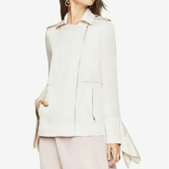 BCBGMAXAZRIA Dean cream Satin Moto Jacket size large NWT - Picture 1 of 11